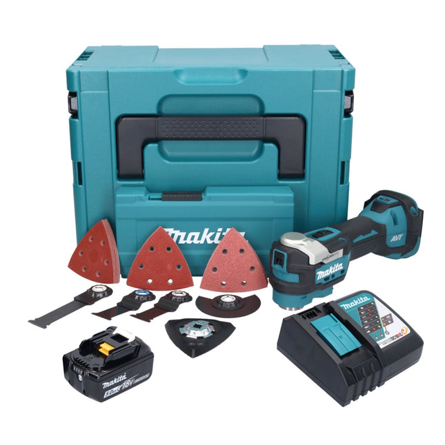 Akumulatorowe narzędzie wielofunkcyjne Makita DTM 52 RT1JX4 18 V Starlock Max Brushless + 1x akumulator 5,0 Ah + ładowarka + zestaw akcesoriów + Makpac