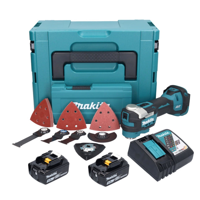 Akumulatorowe narzędzie wielofunkcyjne Makita DTM 52 RTJX4 18 V Starlock Max Brushless + 2x akumulator 5,0 Ah + ładowarka + zestaw akcesoriów + Makpac