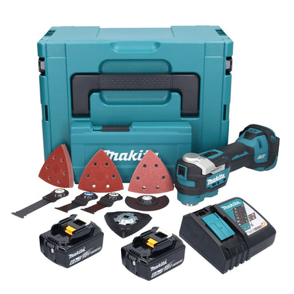 Makita DTM 52 RGJX4 cordless multifunction tool 18 V Starlock Max Brushless + 2x rechargeable battery 6.0 Ah + charger + accessory set + Makpac