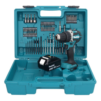 Makita DDF 484 T1X1 perceuse-visseuse sans fil 18 V 54 Nm + 1x batterie 5,0 Ah + jeu d'accessoires 74 pièces + mallette - sans chargeur