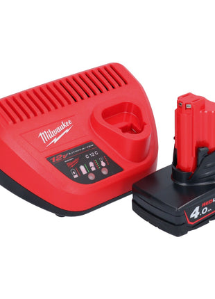 Milwaukee M12 FDGA-401 Geradschleifer abgewinkelt 12 V 6 / 8 mm Brushless + 1x Akku 4,0 Ah + Ladegerät