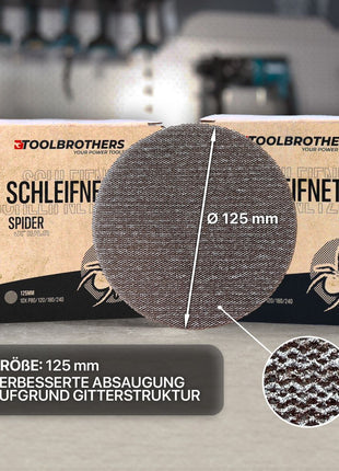 Metabo FSX 200 Intec levigatrice rotorbitale 240 W 125 mm + 2x Toolbrothers SPIDER set di reti abrasive + valigetta