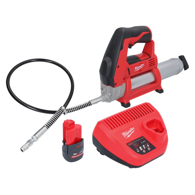 Milwaukee M12 GG-251 cordless grease gun 12 V 562 bar + 1x rechargeable battery 2.5 Ah + charger