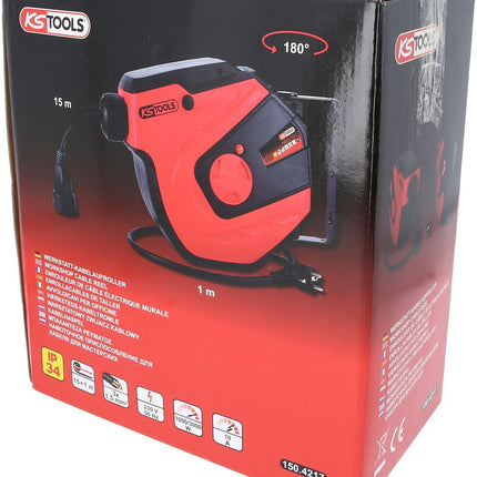 KS TOOLS Werkstatt-Kabelaufroller, 15m, 1,5mm² ( 150.4217 ) - Toolbrothers