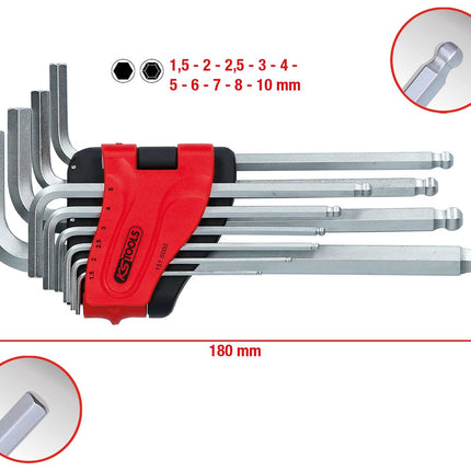 KS TOOLS Kugelkopf-Innensechskant-Winkelstiftschlüssel-Satz, lang, 10-tlg ( 151.5000 ) - Toolbrothers