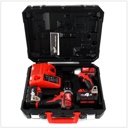 Milwaukee M18 BPP2D-402C PowerPack Set M18 BDD Bohrschrauber + M18 BID Schlagschrauber + 2 x Akku 4Ah + Lader + Koffer - Toolbrothers