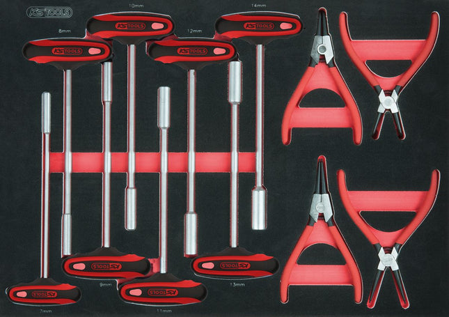 KS TOOLS Sicherungszangen und T-Griff-Satz, 12-tlg, 1/1 Systemeinlage ( 711.0012 ) - Toolbrothers