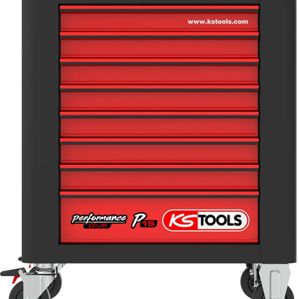 KS TOOLS PERFORMANCEplus P15 SCHWARZ/ROT Werkstattwagen mit 8 Schubladen ( 873.1008 ) - Toolbrothers