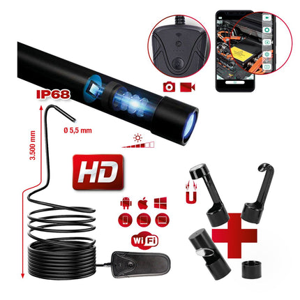 KS TOOLS Wi-Fi-Videoskop-Satz mit Ø 5,5 mm 0° HD Frontkamera-Sonde, 5-tlg ( 550.7560 ) - Toolbrothers