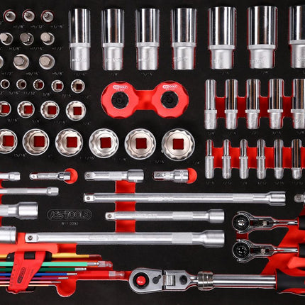 KS TOOLS 1/4'' + 3/8'' + 1/2'' Steckschlüssel-Satz in Schaumstoffeinlage, 92-tlg, Zoll ( 811.0092 ) - Toolbrothers