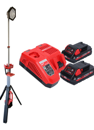 Milwaukee M18 SAL2 302 Akku Baustrahler 18 V 2800 lm 2x Akku 3 0 Ah Ladegeraet 0 - toolbrothers