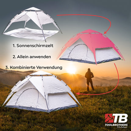 Toolbrothers Tenda da campeggio all'aperto per 2-4 persone Tenda a cupola idraulica Tenda pop-up Impermeabile, 2000 mm di colonna d'acqua + materasso isolante