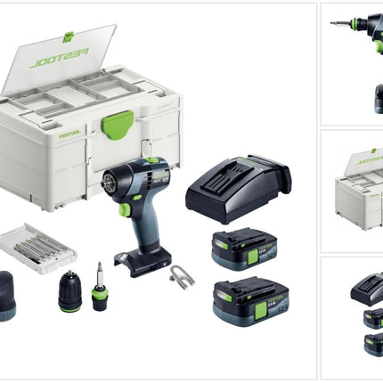 Festool TXS 12 2,5 set taladro atornillador inalámbrico 12 V 30 Nm sin escobillas (576874) + 2x batería 2,5 Ah + cargador + juego de puntas + systainer