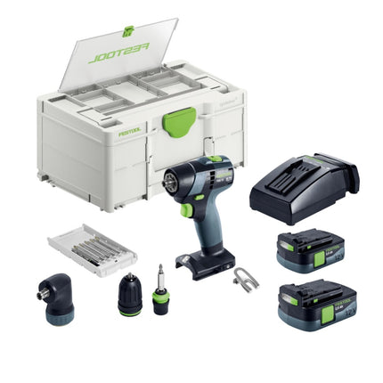 Festool TXS 12 2,5 set taladro atornillador inalámbrico 12 V 30 Nm sin escobillas (576874) + 2x batería 2,5 Ah + cargador + juego de puntas + systainer