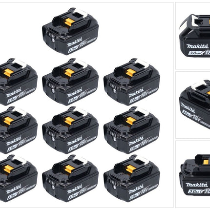Set di batterie Makita 10x BL 1830 B 18 V 3,0 Ah / 3000 mAh Li-Ion ( 10x 197599-5 ) con display LED - originale, non copiato