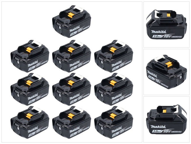 Makita battery set 10x BL 1830 B 18 V 3.0 Ah / 3000 mAh Li-Ion ( 10x 197599-5 ) with LED display - original, not a replica
