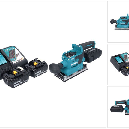 Makita DBO 382 RG Akku Schwingschleifer 18 V 93 x 185 mm Brushless + 2x Akku 6,0 Ah + Ladegerät
