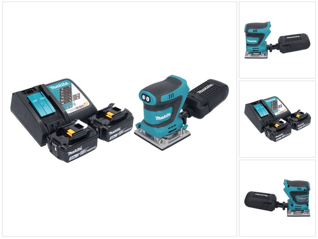 Levigatrice orbitale a batteria Makita DBO 484 RF 18 V 112 x 102 mm + 2x batteria 3,0 Ah + caricabatterie