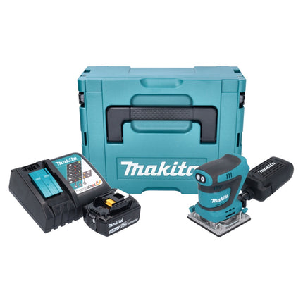 Levigatrice vibrante a batteria Makita DBO 484 RT1J 18 V 112 x 102 mm + 1x batteria 5,0 Ah + caricabatterie + Makpac