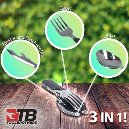 Toolbrothers Fan Breakfast box in valigetta rigida con borsa impermeabile a 2 livelli e coperchio in acciaio inox 1340 ml + Borraccia in acciaio inox 600 ml + Posate multifunzione 4 in 1