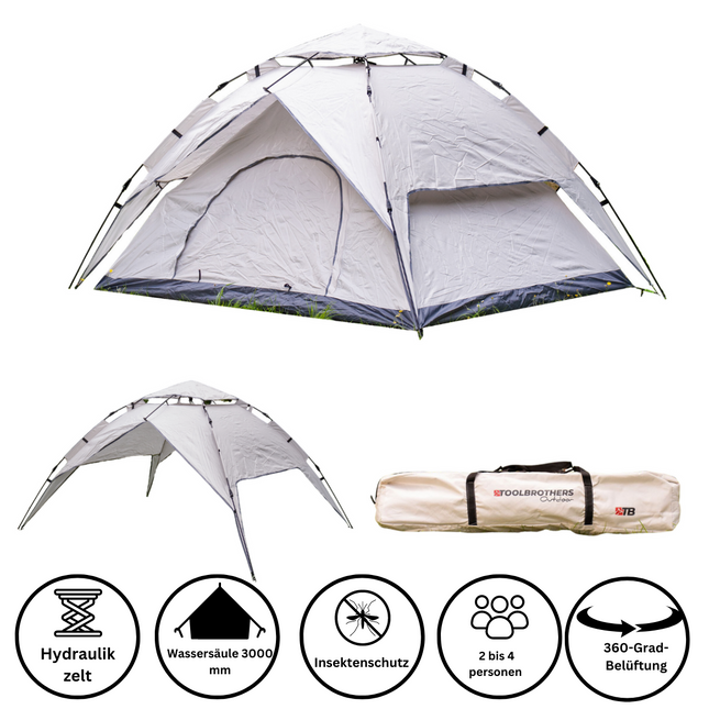 Toolbrothers Tenda da campeggio all'aperto per 2-4 persone Tenda a cupola Tenda idraulica Tenda pop-up Impermeabile, colonna d'acqua 2000-3000 mm