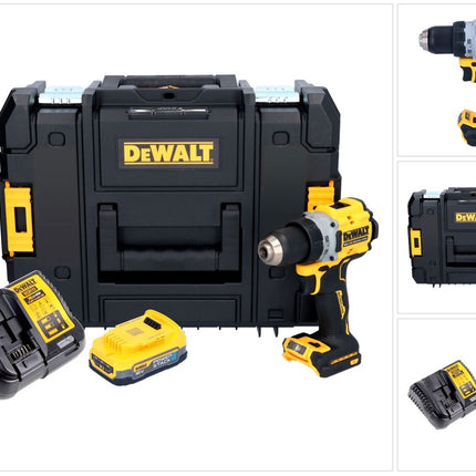 Akumulatorowa wiertarko-wkrętarka DeWalt DCD 800 E1T 18 V 90 Nm bezszczotkowa + 1x akumulator 1,7 Ah + ładowarka + TSTAK