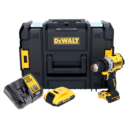 Akumulatorowa wiertarko-wkrętarka DeWalt DCD 800 D1T 18 V 90 Nm bezszczotkowa + 1x akumulator 2,0 Ah + ładowarka + TSTAK