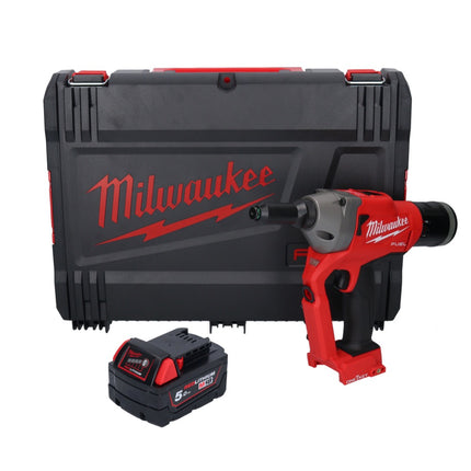 Rivettatrice cieca a batteria Milwaukee M18 ONEFPRT-501X 18 V 20 kN brushless + 1x batteria 5,0 Ah + scatola HD - senza caricabatterie