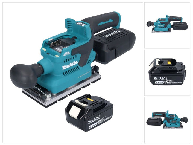 Makita DBO 381 G1U 18 V 93 x 185 mm Levigatrice vibrante a batteria senza spazzole + 1x batteria 6,0 Ah - senza caricabatterie