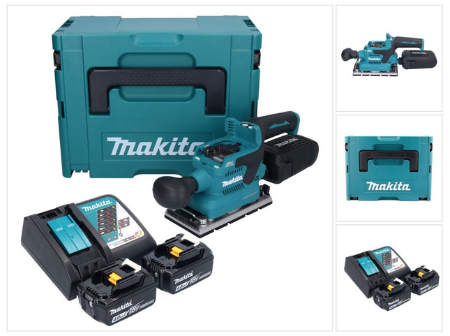 Makita DBO 381 RMJU 18 V 93 x 185 mm Levigatrice vibrante a batteria senza spazzole + 2x batteria 4,0 Ah + caricabatterie + Makpac