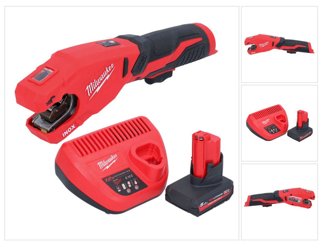 Milwaukee M12 PCSS-501 Coupe-tubes inox sans fil 12 V 12 - 28 mm + 1x batterie 5,0 Ah + chargeur