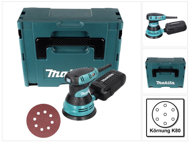 Makita BO 5031 Levigatrice rotorbitale 300 Watt 125 mm + 50x carta abrasiva K80 + Makpac