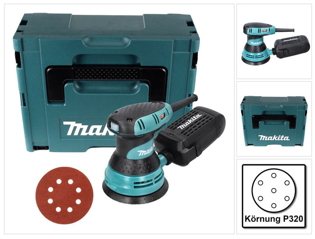 Makita BO 5031 Levigatrice rotorbitale 300 Watt 125 mm + 50x carta abrasiva K320 + Makpac