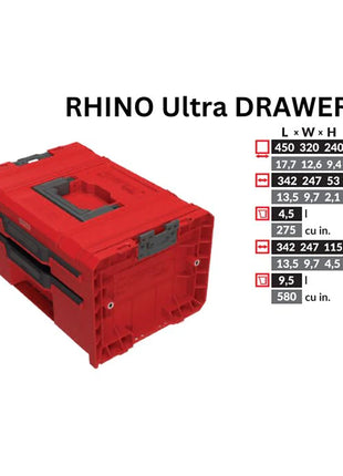 Toolbrothers RHINO L Drawer 2 ULTRA Organize+ z dwiema szufladami + pudełka IP54