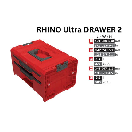 Toolbrothers RHINO L Drawer 2 ULTRA Organize+ con dos cajones + cajas IP54
