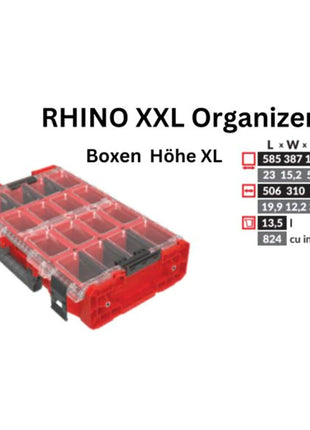 Toolbrothers RHINO XXL Organizer ULTRA wysokość XL pudełka 13,5 l IP66 z wyjmowanymi pudełkami + przegródki