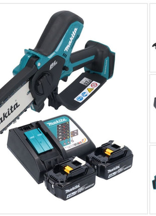 Motosierra a batería Makita DUC 150 RM2 18 V 15 cm sin escobillas + 2x baterías 4,0 Ah + cargador