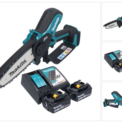 Makita DUC 150 RG2 Tronconneuse d'elagage sans fil 18 V 15 cm Brushless + 2x batterie 6,0 Ah + kit chargeur