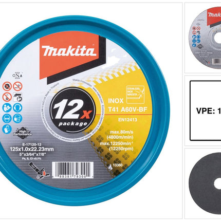 Makita E-17120-12 Trennscheiben INOX 125 x 1,0 x 22,23 mm A60V-BF 12 Stück in Dose