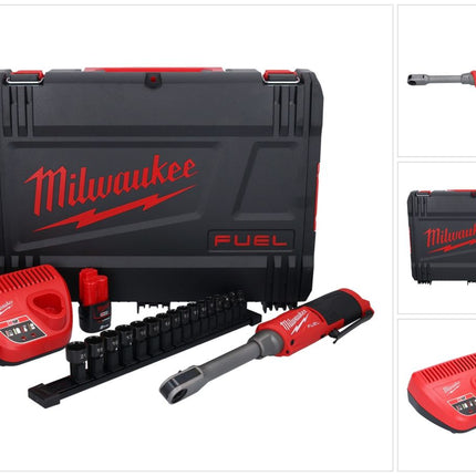 Milwaukee M12 FPTR-202X Akku Durchgangsratsche 12 V 81 Nm 1/4" 3/8" Brushless ( 4933480754 ) + 2x Akku 2,0 Ah + Ladegerät + HD-Box
