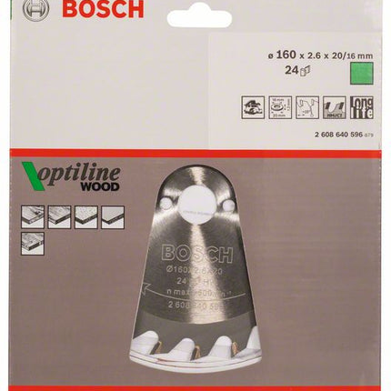 BOSCH Kreissägeblatt Optiline Wood Außen-Ø 160 mm Zähnezahl 24 WZ ( 4000815427 )