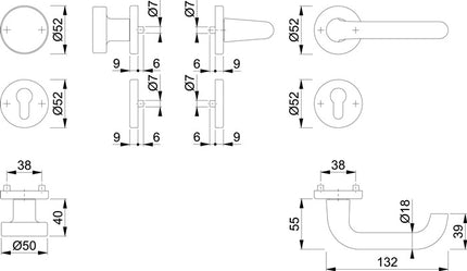 HOPPE set di rose Paris 58/42KV/42KVS/138L Alluminio F1 ( 3000203811 )