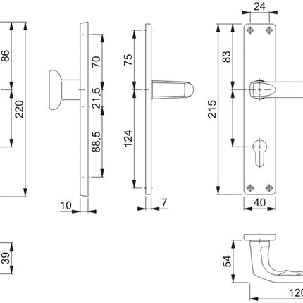 HOPPE long plate set London 54/227/202SP/113 Aluminium F1 ( 3000252240 )