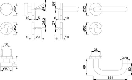 Set di protezione antincendio HOPPE Paris FS-E58/42H/42HS/138 acciaio inox F69 D/K ( 3000203109 )
