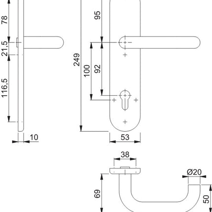 HOPPE medio juego plato largo Paris E138F/3310 acero inoxidable F69 ( 3000220121 )