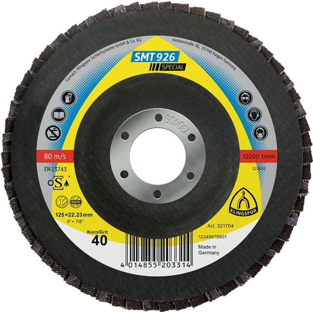 Disco lamellare KLINGSPOR SMT 926 Special Ø 125 mm granulometria 40 6° curvo ( 8000352215 )