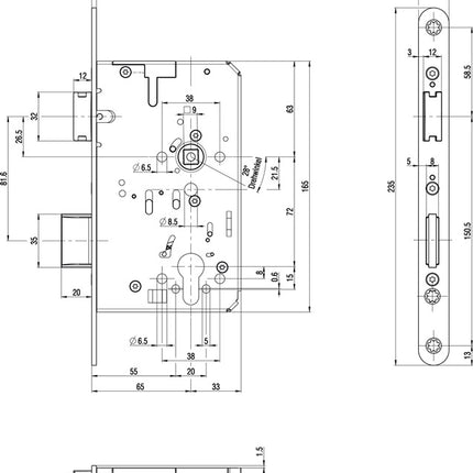 BKS Panic mortise lock 2320 Panic function B rounded ( 3324024355 )