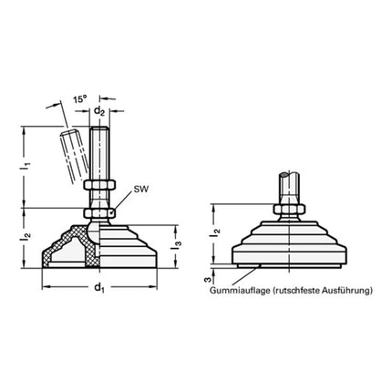 Piede articolato in plastica GANTER GN 344 d1 100 mm, d2 M 16 mm l1 138 mm ( 4601002554 )