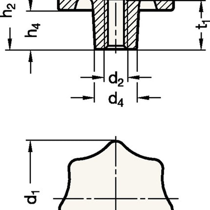 GANTER pomo estrella DIN 6336 con casquillo roscado ( 4601000858 )