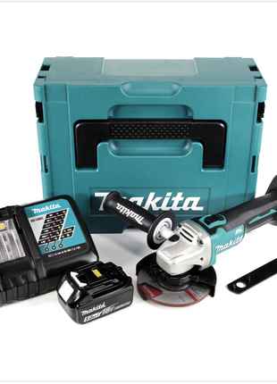Makita DGA 504 RT1J Mini-Amoladora inalámbrica 125 mm 18 V en Makpac 3 + 1x Batería BL 1850 + Cargador DC 18 RC